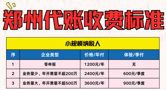 郑州代理记账费用标准！