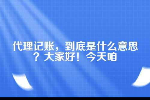 公司的代理记账是什么意思啊